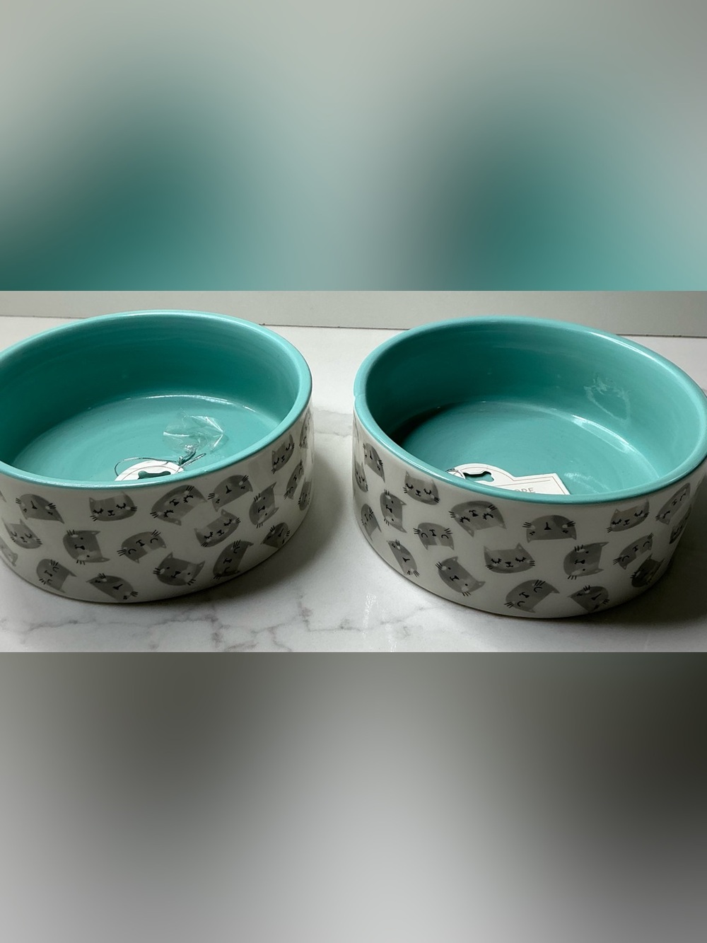 2 MEOW Cat Bowls 10 Strawberry Faces Pattern Ceramic Medium Water and Food Dish